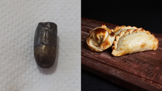 Una mujer comió una empanada y se llevó una sorpresa. Una mujer comió una empanada y se llevó una sorpresa.