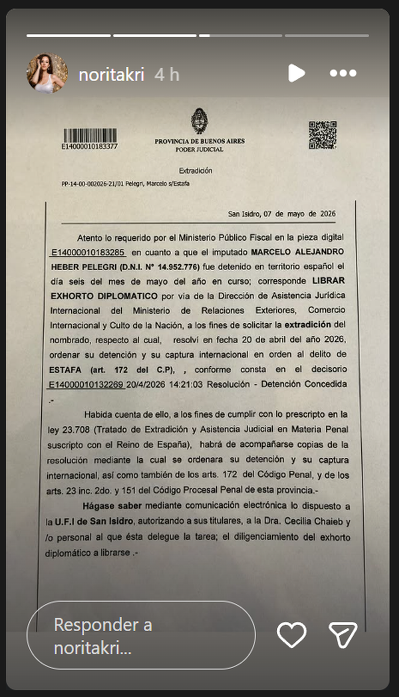 La historia que publicó Nora Kriesghaber en Instagram.