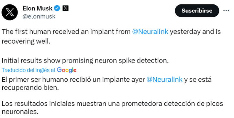 La publicación de Elon Musk.