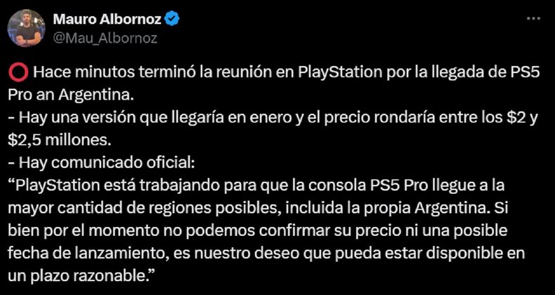 La PlayStation 5 Pro llegaría a Argentina en enero de 2025.