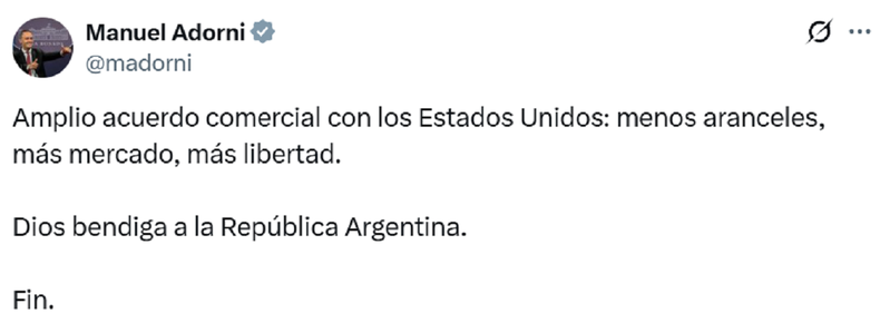 La publicación de Manuel Adorni.