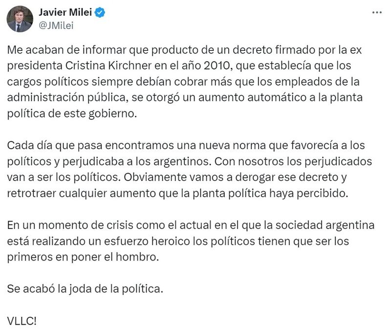 Los fundamentos del presidente Milei.