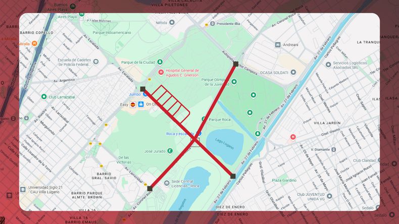 Mapa cortes de tránsito en la Ciudad de Buenos Aires. 
