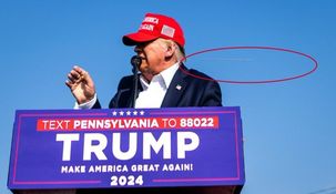 En el círculo rojo la trayectoria de la bala que rozó la oreja derecha de Trump.