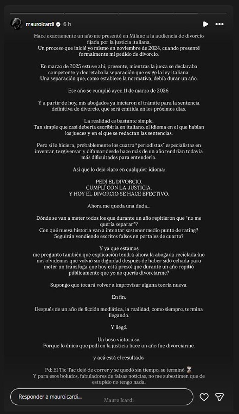 El comunicado de Mauro Icardi sobre el divorcio y su enojo con 