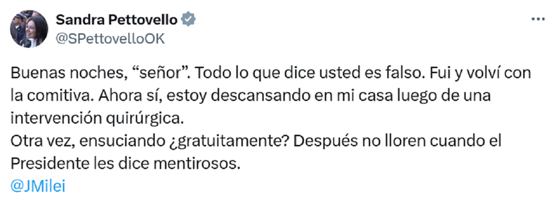 La publicación de Sandra Pettovello. La publicación de Sandra Pettovello.