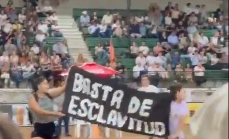 Los manifestantes comenzaron a gritar consignas en contra del maltrato animal mientras mostraban sus carteles.