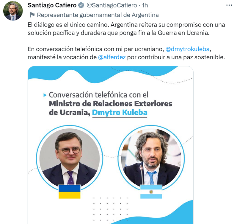 El tuit de Santiago Cafiero.
