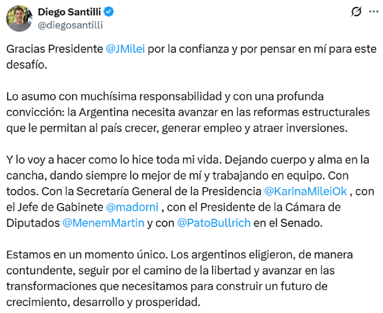 La publicación de Diego Santilli.