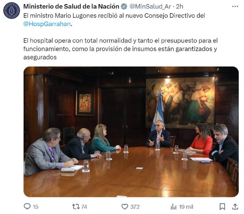 La publicación del Ministerio de Salud.