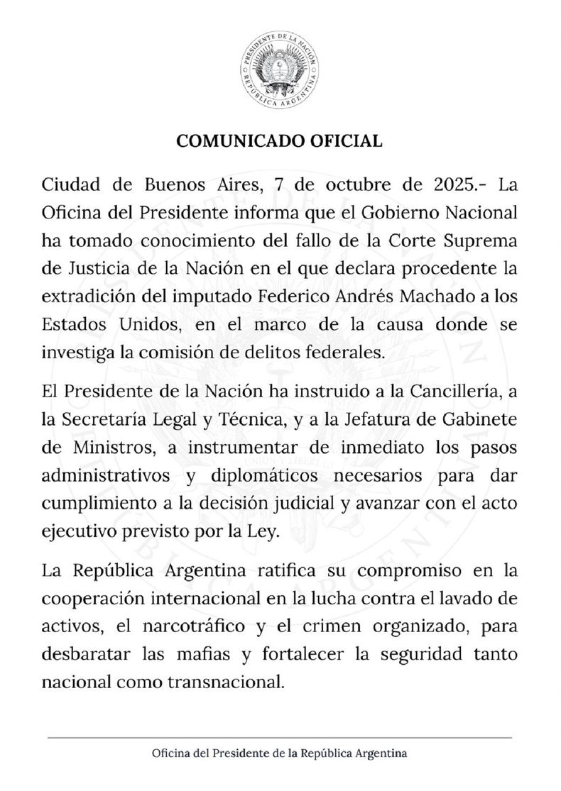 El comunicado de la Oficina del Presidente.