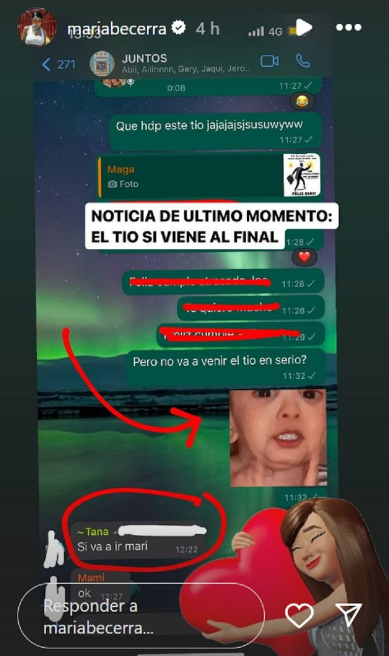 María Becerra confirmó que su tío irá al recital.