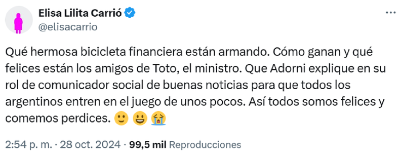 La publicación de Elisa Carrió.