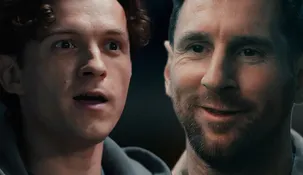 Tom Holland y Lionel Messi en una publicidad de la película Spider-Man: Brand new day.