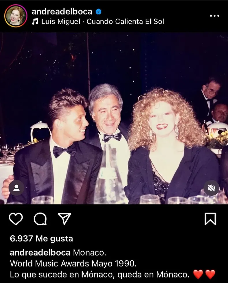 Publicación de Andrea del Boca sobre su encuentro con Luis Miguel.