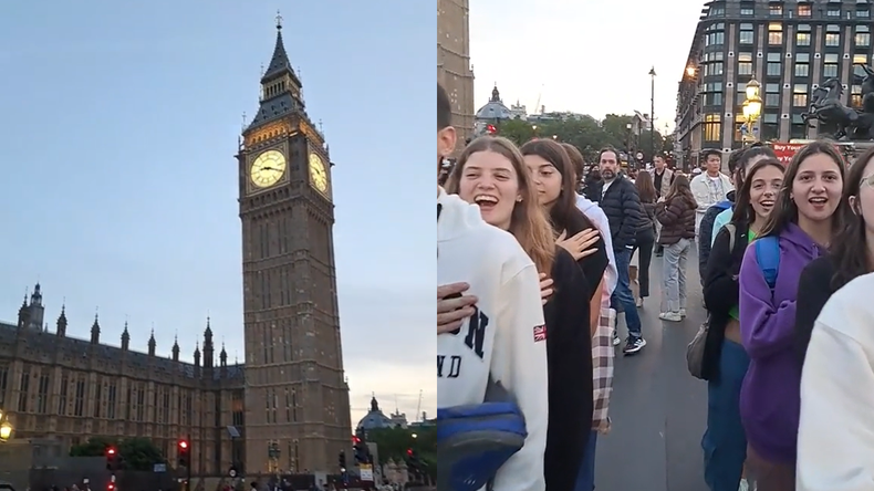 Jóvenes argentinos virales: entonaron la marcha de Mlvinas en un monumento emblema de Londres.