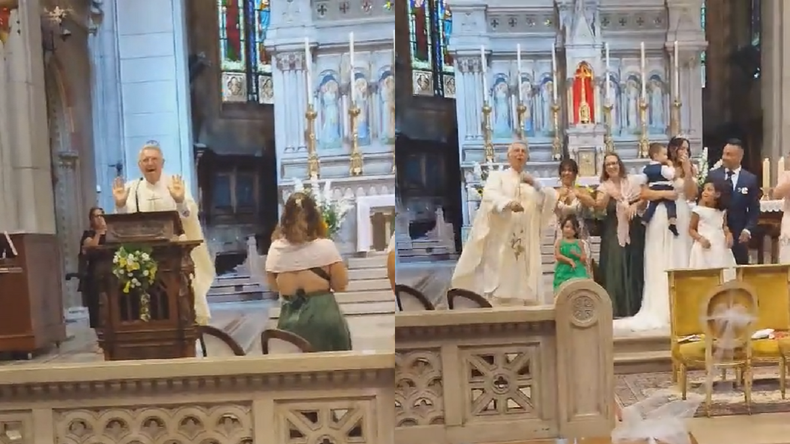 El cura puso a bailar a los novios y a sus invitados.