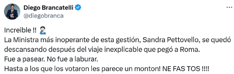 La publicación de Diego Brancatelli. La publicación de Diego Brancatelli.