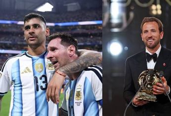 El Cuti Romero junto a Lionel Messi. A la derecha, Harry Kane con el Balón de Oro 2026.&nbsp;