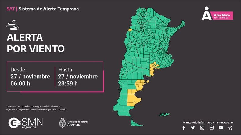 En la costa patagónica se esperan ráfagas de hasta 80 km/h.