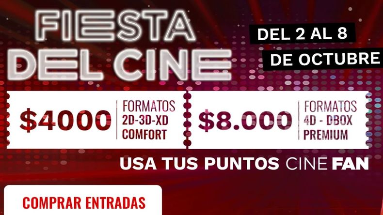 $4 mil y $8 mil serán los precios para las películas de esta Fiesta del Cine.