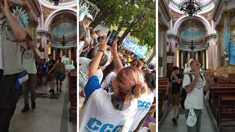 Los peregrinos que llegaron de Luján muy temprano partieron a las diez de la mañana con las andas en sus hombros