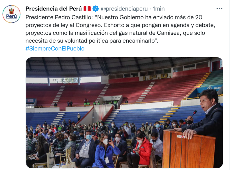En la cuenta oficial de Twitter se confirmaron los dichos de Pedro Castillo.