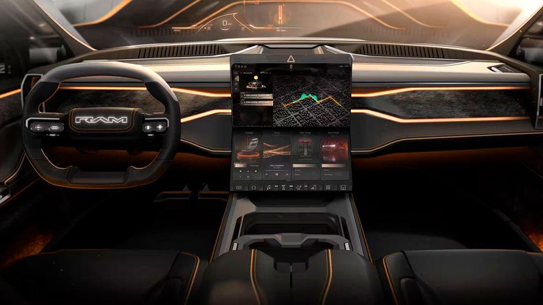 La Ram 1500 REV presenta un Interior minimalista y tecnológico. 