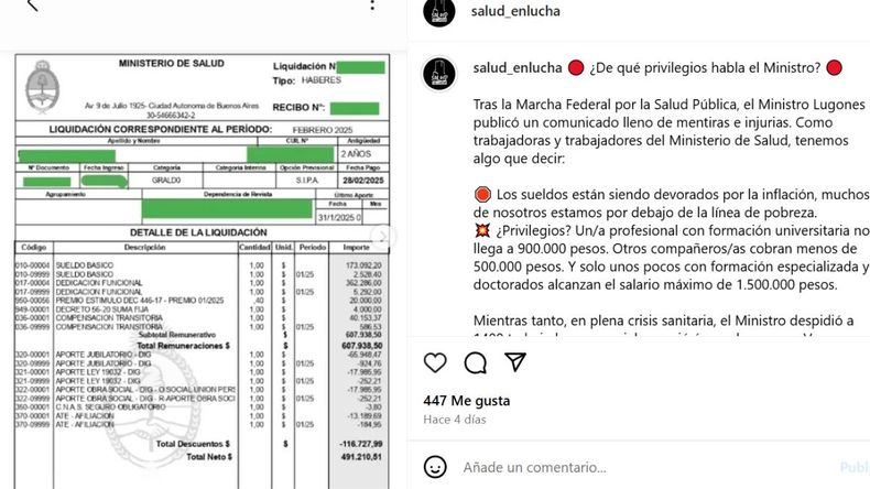 La profesional cuestion&oacute; "qu&eacute; privilegio tengo de tener un sueldo de 900.000 pesos habiendo estudiado 10 a&ntilde;os".