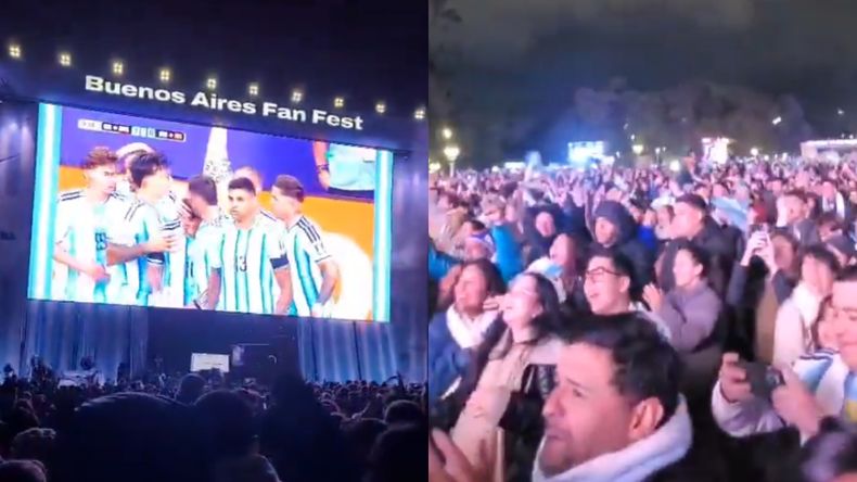 El descontrol de los hinchas en el Fan Fest tras el golazo de Mac Allister.