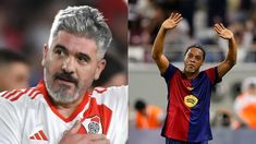 Ariel Ortega y Ronaldihno, dos de las figuras de los equipos de leyendas de River y Barcelona. Ariel Ortega y Ronaldihno, dos de las figuras de los equipos de leyendas de River y Barcelona.