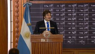 Javier Milei en la Bolsa de Comercio.