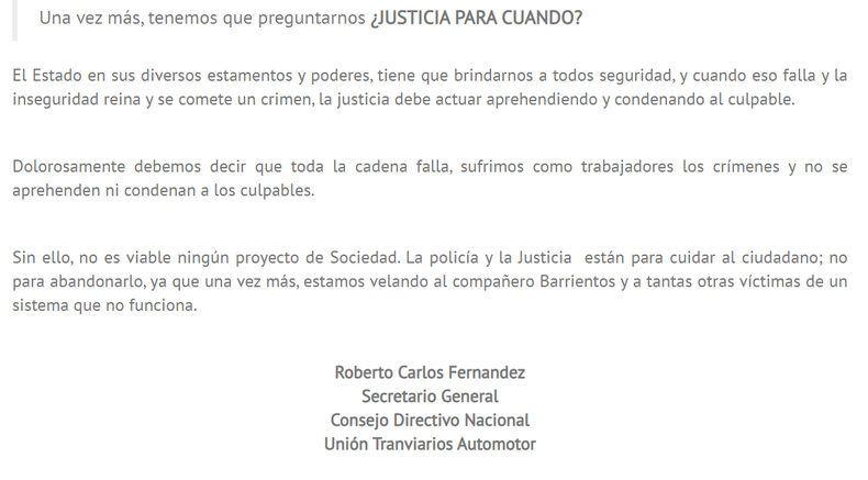 Comunicado de la UTA.