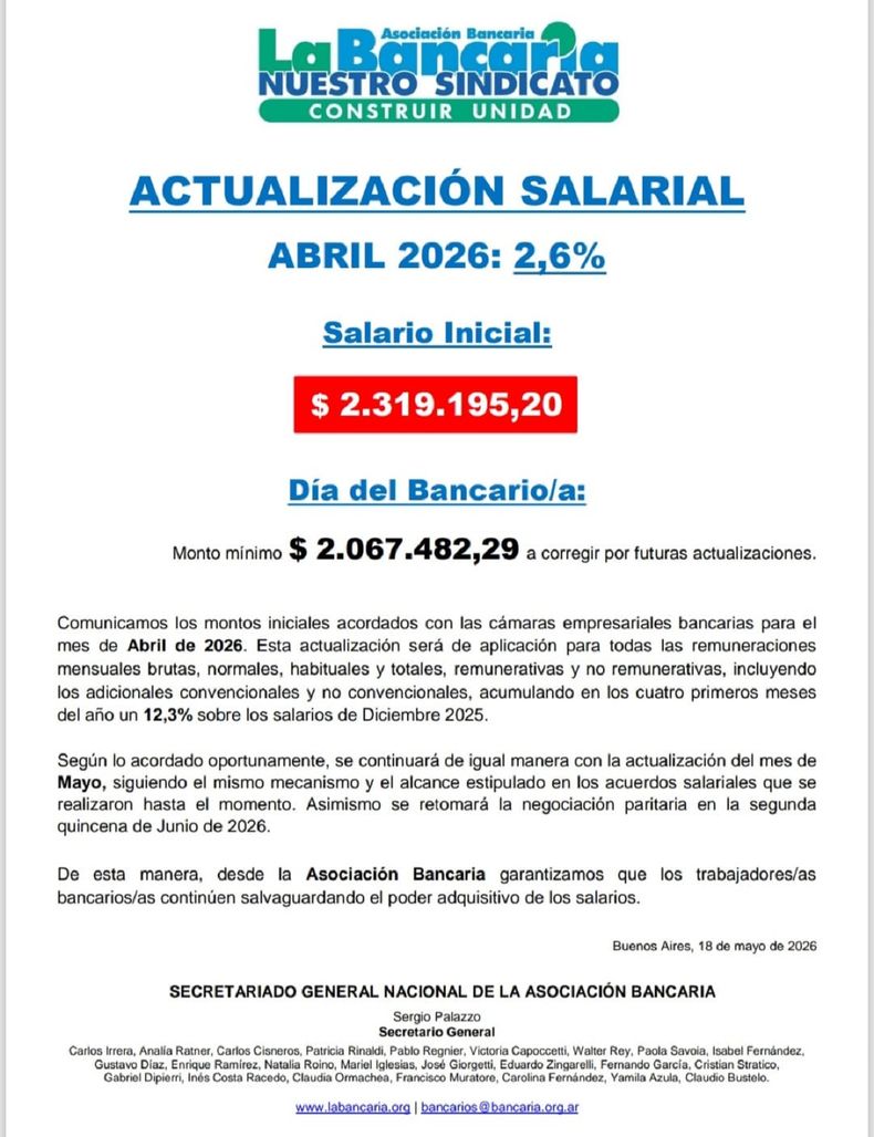 El comunicado de La Bancaria.