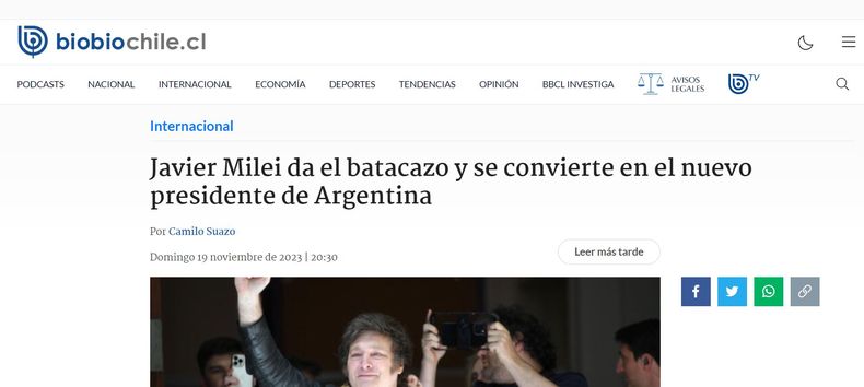 Así refleja la prensa internacional el triunfo presidencial de Javier Milei