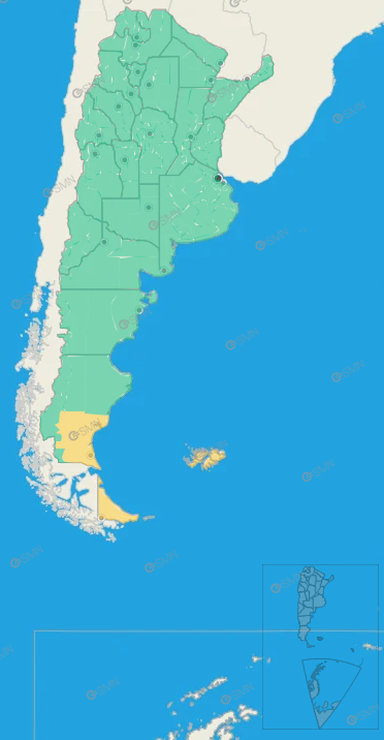 Alerta amarilla por vientos en dos provincias.
