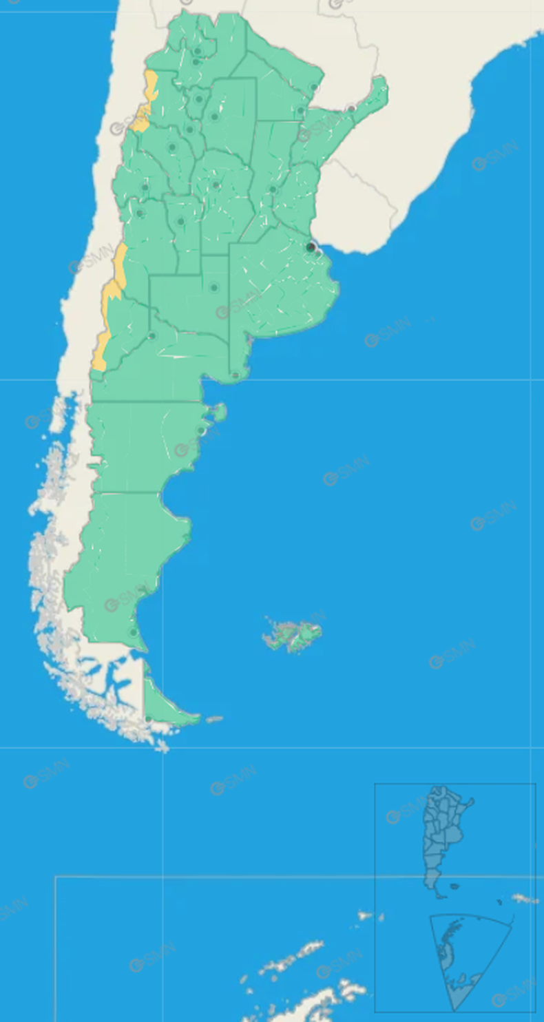 Hay alerta amarilla en cuatro provincias para este martes.
