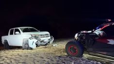 La camioneta Amarok y el vehículo UTV luego del choque que terminó con Bastian en el hospital. La camioneta Amarok y el vehículo UTV luego del choque que terminó con Bastian en el hospital.