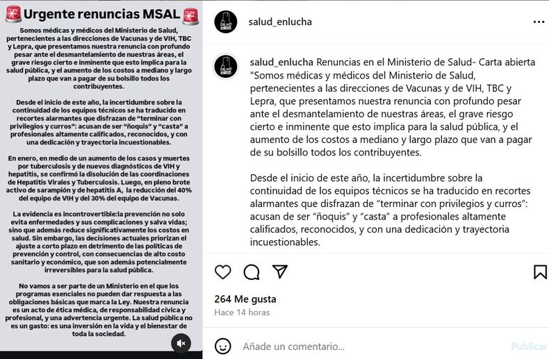 El mensaje publicado en redes sociales.
