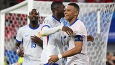 Thuram, Dembelé y Mbappé festejan el gol a Austria. Thuram, Dembelé y Mbappé festejan el gol a Austria.
