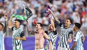 Los festejos de Argentina tras el triunfo.