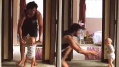 Viral: la particular manera que un padre eligió para enseñarle a caminar a su hijo. Viral: la particular manera que un padre eligió para enseñarle a caminar a su hijo.