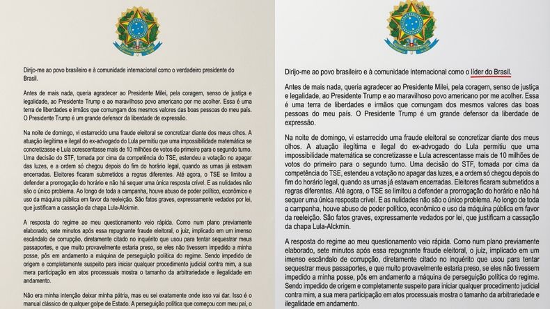 El comunicado original de Flávio Bolsonaro y la rectificación. 