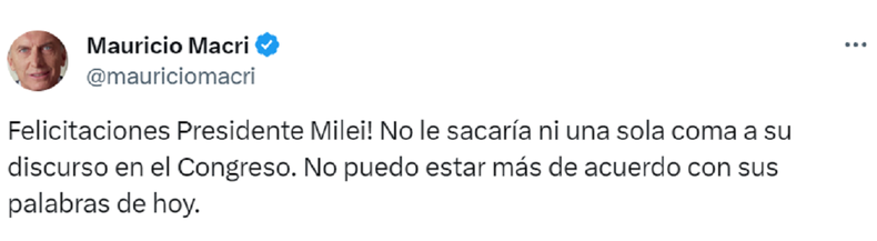 La publicación de Mauricio Macri.