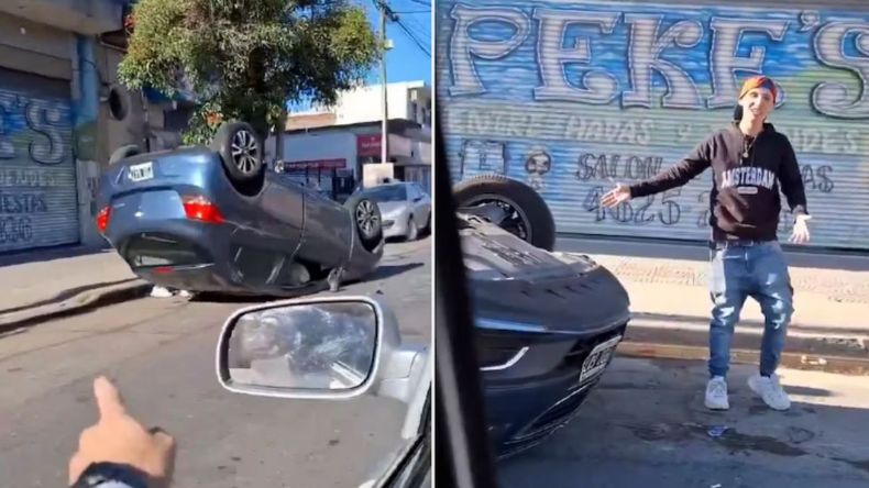 &nbsp;La insólita reacción de un joven que volcó con el auto después de una fiesta.