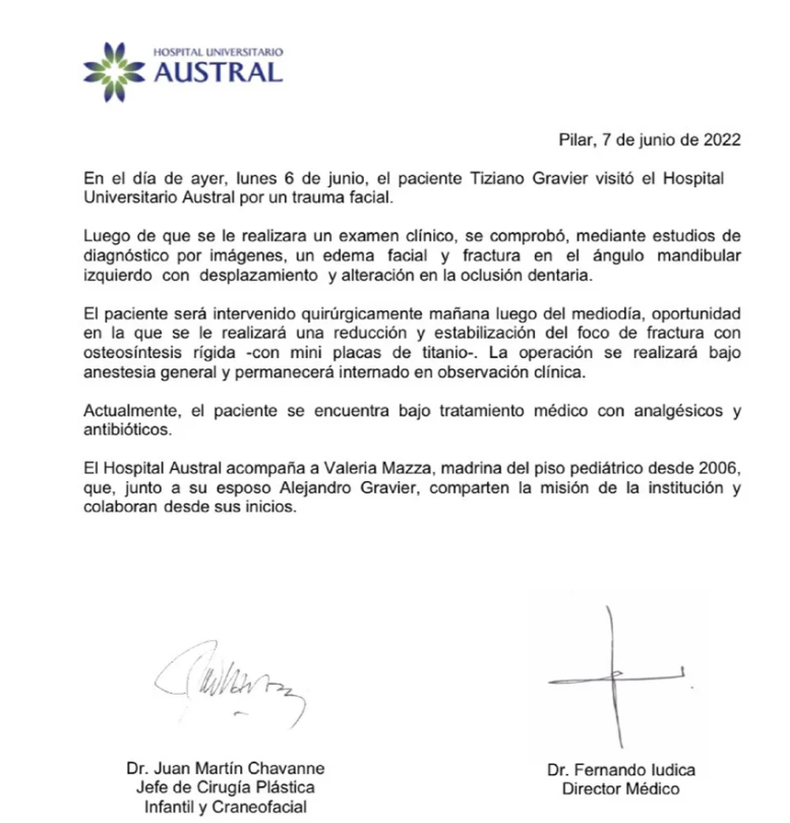 El hospital confirmó que el joven ingresó con un 