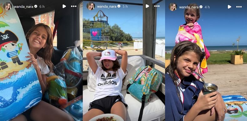 Francesca e Isabella Icardi se mostraron muy contentas en Pinamar con Wanda Nara.
