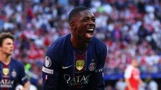 Dembelé gritando el 1-1 frente al Arsenal.&nbsp;