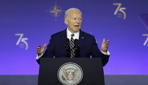 Biden dio un discurso en Washington, en plena cumbre de la OTAN.