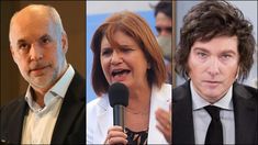 Los precandidatos presidenciales Larreta, Bullrich y Mlei.
